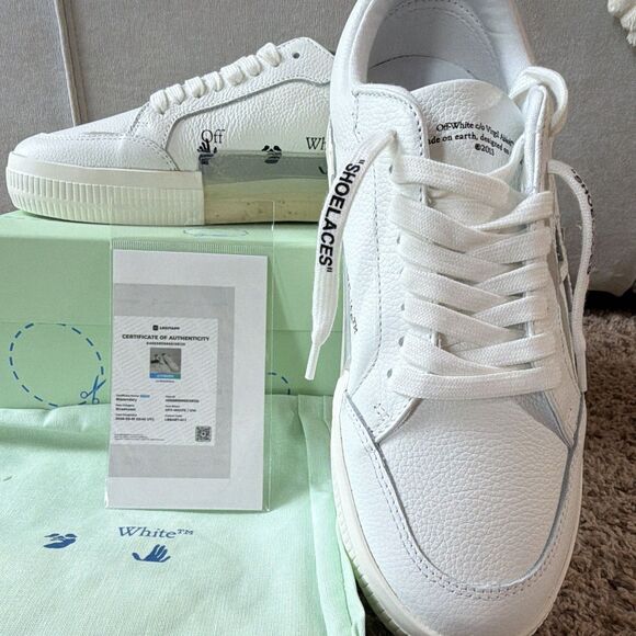 Off-White Other - ⁠NIB Off-White Low Vulcanized White Leather Sneakers EU 41 US 8 Entrupy Cert